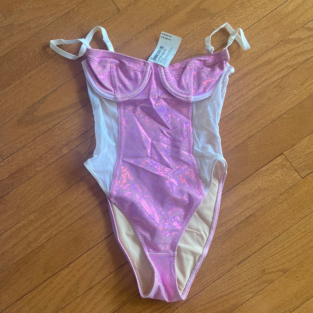 NEVER WORN; American Apparel One Piece/Bathingsuit; White/Pink; XS ;Tag still on
